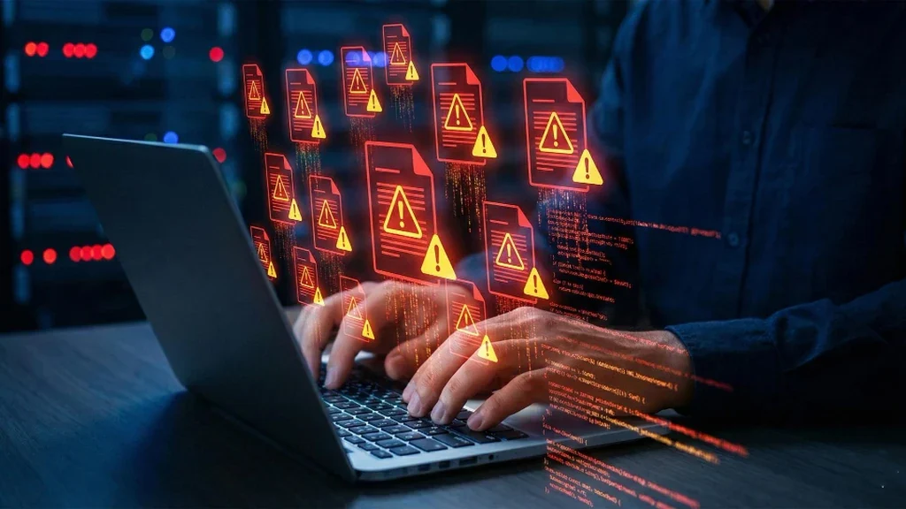 Documentos con alertas de seguridad que representan la prevención de fuga de datos con DLP.